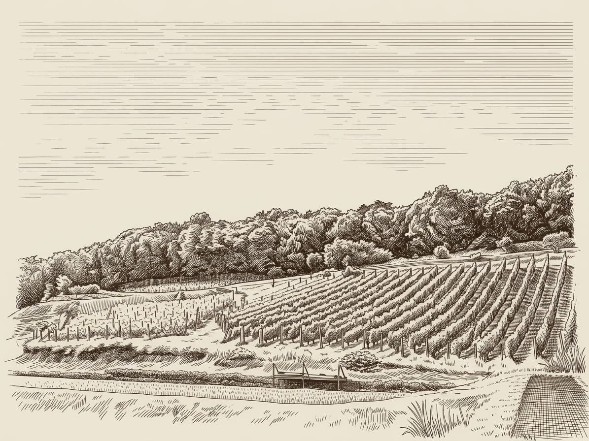 Etching of the Domaine Nakajima vineyard