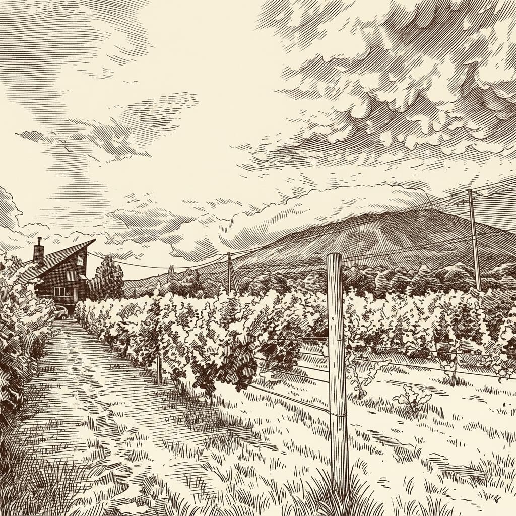 Etching of the Niseko Winery vineyard