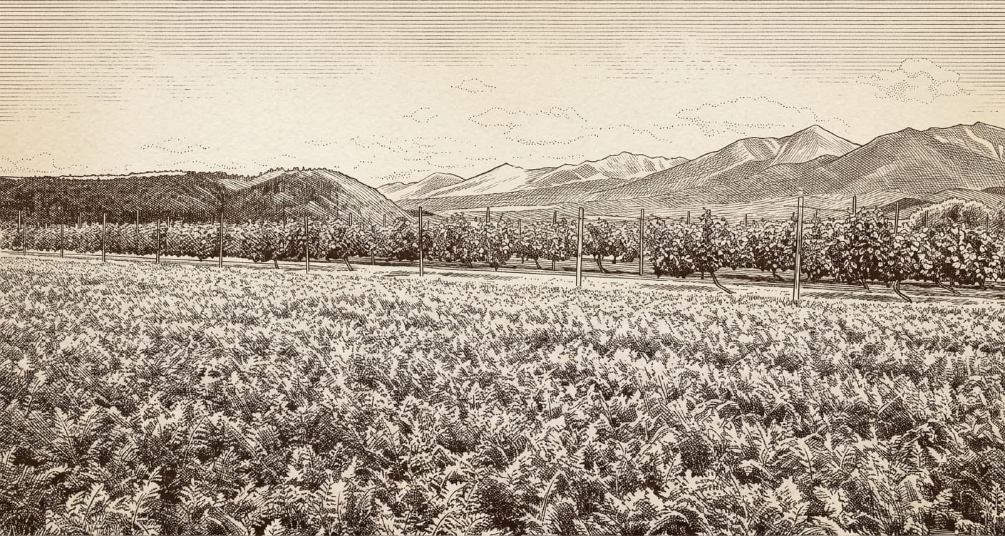 Etching of the Tada Wine vineyard