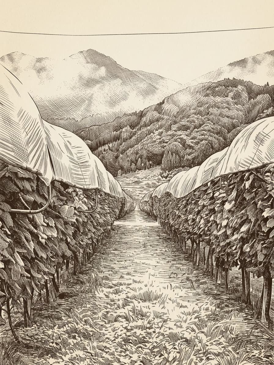 Etching of the Domaine Tetta vineyard